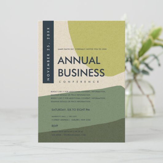 MODERNE ABSTRACTE KUNST LIMOGROENE CONFERENTIEGEBE KAART (Staand voorkant)