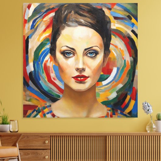 Moderne abstracte kunst Meisje gezicht Canvas Afdruk (Insitu (Woonkamer))