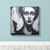 Moderne abstracte kunst Meisje met tweede gezicht Canvas Afdruk (Insitu (Houten vloer))