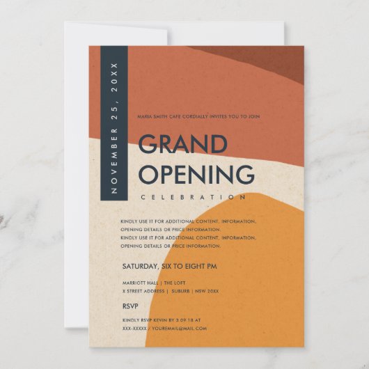 MODERNE ABSTRACTE KUNST ROEST ORANJE GRAND OPENING KAART (Voorkant)