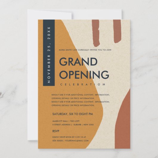 MODERNE ABSTRACTE KUNST ROEST ORANJE GRAND OPENING KAART (Voorkant)