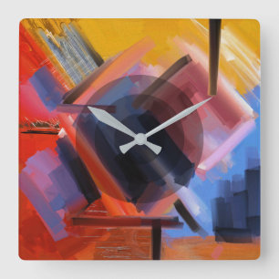Moderne Abstracte Kunst Rood Oranje Zwart Roze Bla Vierkante Klok