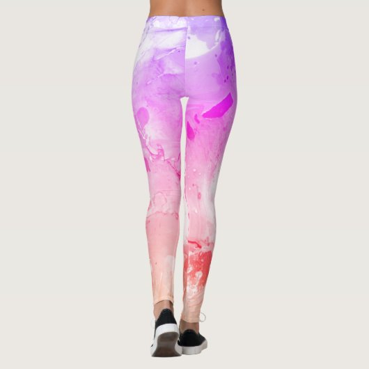 Moderne Abstracte kunst Roze Paars Rood Geel Leggings (Achterkant)