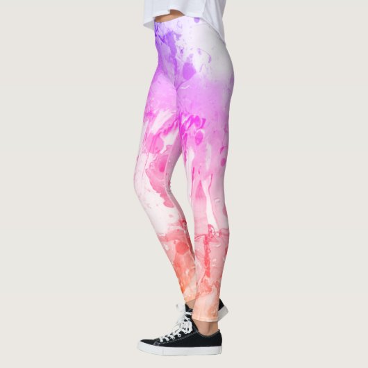 Moderne Abstracte kunst Roze Paars Rood Geel Leggings (Links)