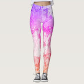 Moderne Abstracte kunst Roze Paars Rood Geel Leggings (Voorkant)