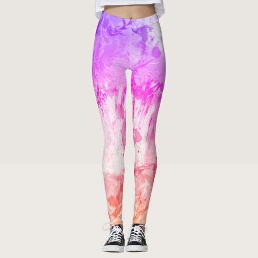 Moderne Abstracte kunst Roze Paars Rood Geel Leggings (Voorkant)