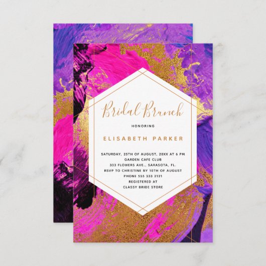 Moderne abstracte kunst roze paarse gouden vrijgez kaart (Voorkant / Achterkant)