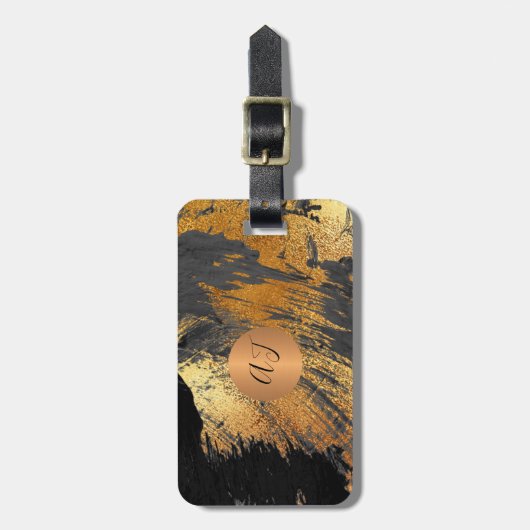 Moderne abstracte kunst schilderij koperen gouden  bagagelabel (Voorkant verticaal)