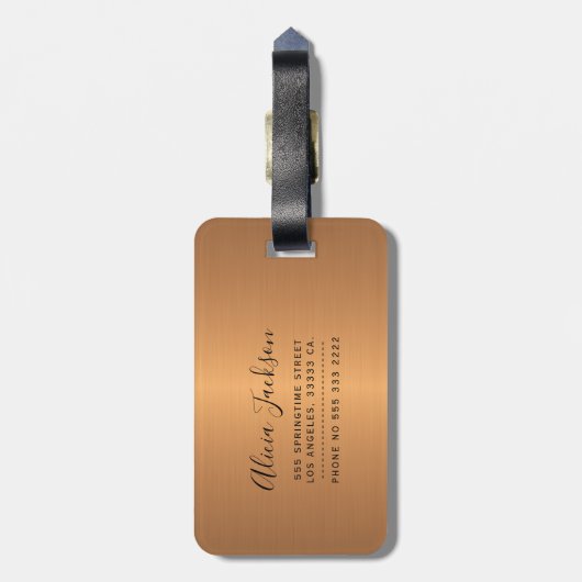 Moderne abstracte kunst schilderij koperen gouden  bagagelabel (Achterkant verticaal)