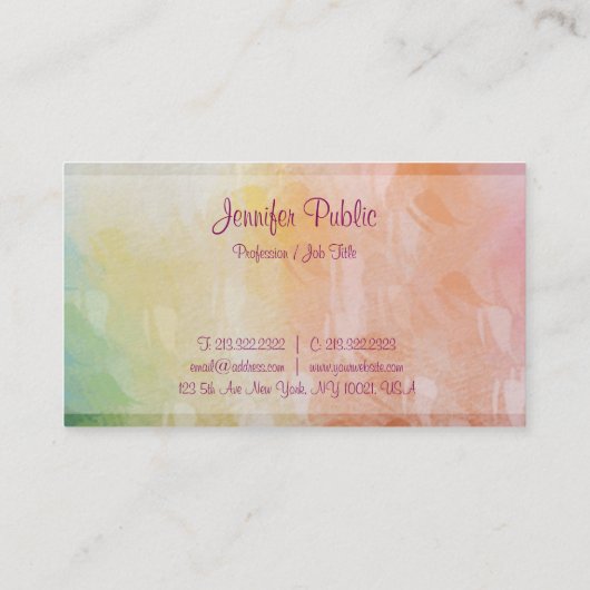 Moderne Abstracte kunst Trendy Kleurrijk Design El Visitekaartje (Achterkant)