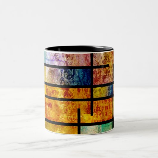 Moderne abstracte kunst tweekleurige koffiemok (Center)