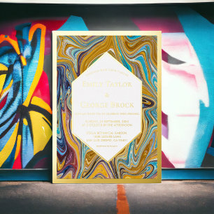 Moderne Abstracte kunst Vloeibaar schilderen Wedde Folie Uitnodiging