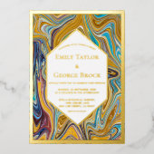 Moderne Abstracte kunst Vloeibaar schilderen Wedde Folie Uitnodiging (Voorkant)