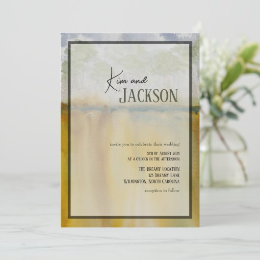 Moderne Abstracte kunst Waterverf bruiloft uitnodi Kaart (Staand voorkant)