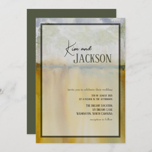 Moderne Abstracte kunst Waterverf bruiloft uitnodi Kaart (Voorkant / Achterkant)