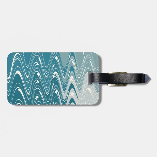Moderne Abstracte kunst "Waves"-ontwerp in Blue Om Bagagelabel (Achterkant horizontaal)