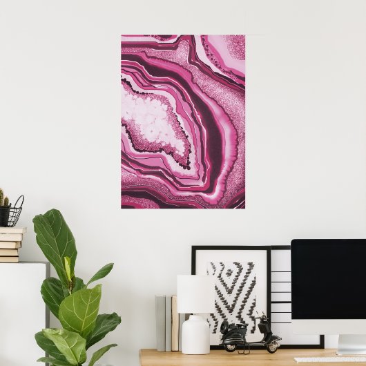 Moderne Abstracte kunstroze geode Gemstone Poster (Thuiskantoor)