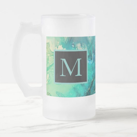 Moderne Abstracte kunstschaduwen van Blauw Geel Pa Matglas Bierpul (Links)