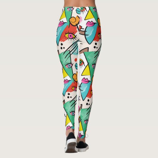 Moderne Abstracte kunstzinnige Vrouw gezichten Leggings (Achterkant)