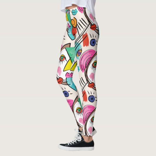 Moderne Abstracte kunstzinnige Vrouw gezichten Leggings (Links)