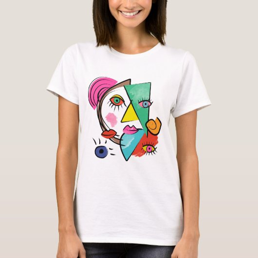 Moderne Abstracte kunstzinnige Vrouw gezichten T-shirt (Voorkant)
