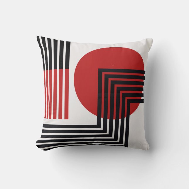 Moderne abstracte kussen zwart, rood, wit (Voorkant)