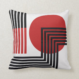 Moderne abstracte kussen zwart, rood, wit