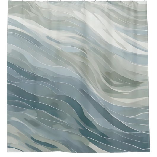 Moderne Abstracte Kustprint in Blauwgroene Zeeschu Douchegordijn (Voorkant)
