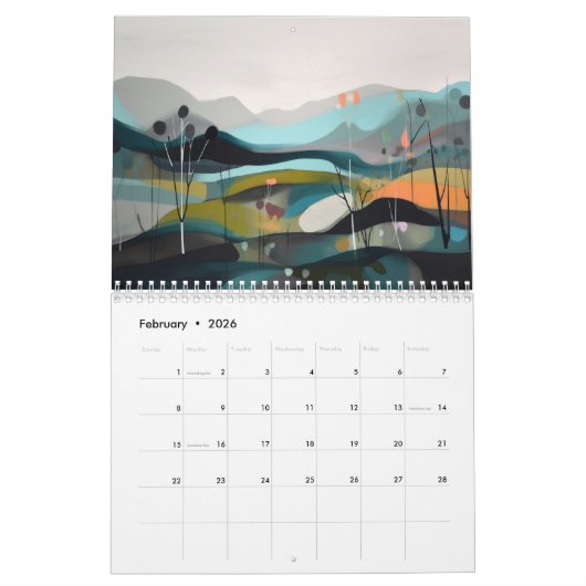 Moderne Abstracte landschappen Kalender (Feb 2026)