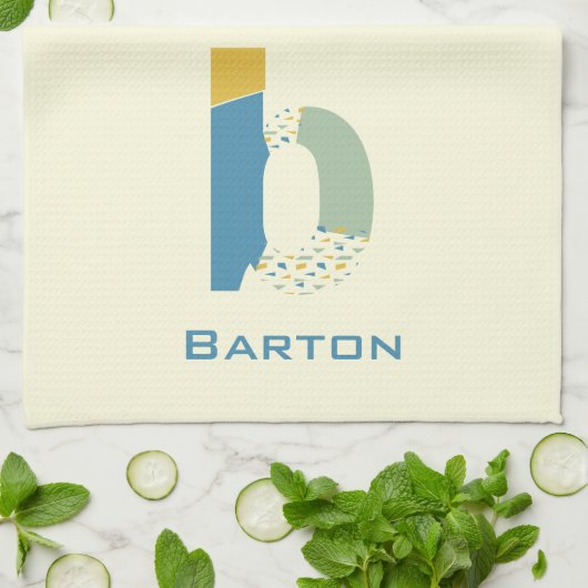 Moderne Abstracte letter B Monogram Initiaal Theedoek (Gevouwen)