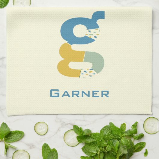 Moderne Abstracte letter G Monogram Initiaal Theedoek (Gevouwen)