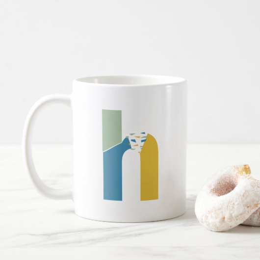Moderne Abstracte letter H Monogram Initiaal Koffiemok (Met donut)