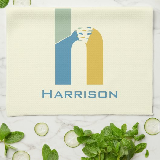 Moderne Abstracte letter H Monogram Initiaal Theedoek (Gevouwen)