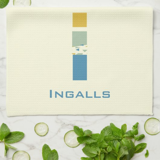 Moderne Abstracte Letter I Monogram Initiaal Theedoek (Gevouwen)