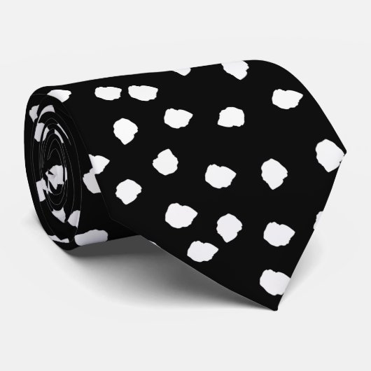 Moderne Abstracte Leuke Polka Dot Zwart-wit Stropdas (Opgerold)