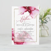 Moderne Abstracte, levendige Bourgogne Roze uitnod Kaart (Staand voorkant)