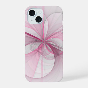 Moderne Abstracte Licht Roze Grijze Fractal Ontwer iPhone 15 Case