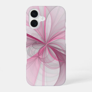 Moderne Abstracte Licht Roze Grijze Fractal Ontwer iPhone 16 Hoesje