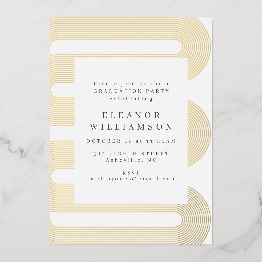 Moderne Abstracte lijn Art Afstuderen Gold Folie Uitnodiging (Voorkant)
