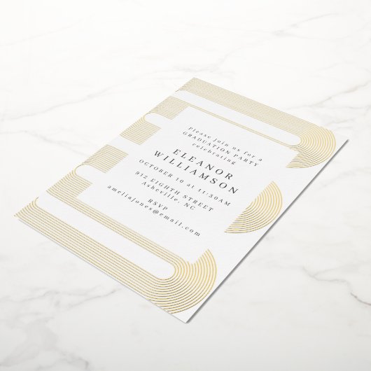 Moderne Abstracte lijn Art Afstuderen Gold Folie Uitnodiging (Gedraaid)