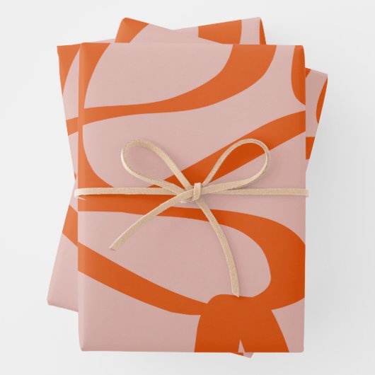Moderne Abstracte lijnen, perzikkleurig en verbran Inpakpapier Vel (In situ)