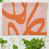 Moderne Abstracte lijnen, perzikkleurig en verbran Theedoek (Gevouwen)