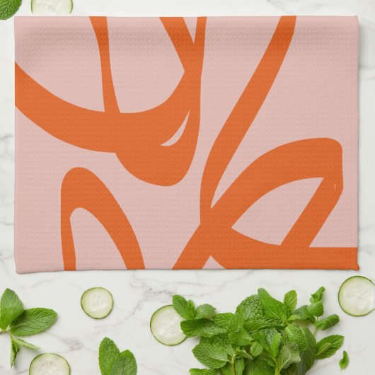 Moderne Abstracte lijnen, perzikkleurig en verbran Theedoek (Gevouwen)
