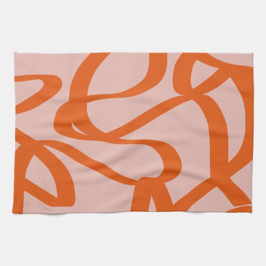 Moderne Abstracte lijnen, perzikkleurig en verbran Theedoek (Horizontaal)