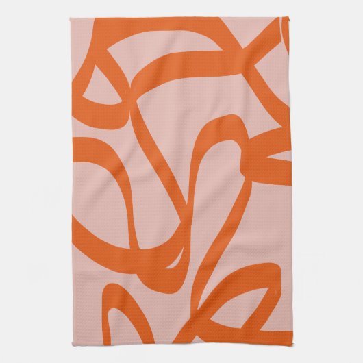 Moderne Abstracte lijnen, perzikkleurig en verbran Theedoek (Verticaal)
