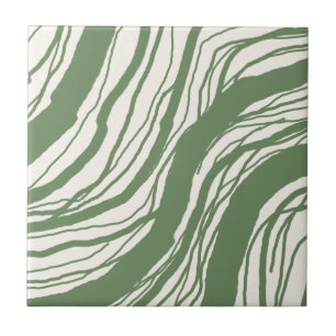 Moderne Abstracte lijnen Sage Green White Tegeltje