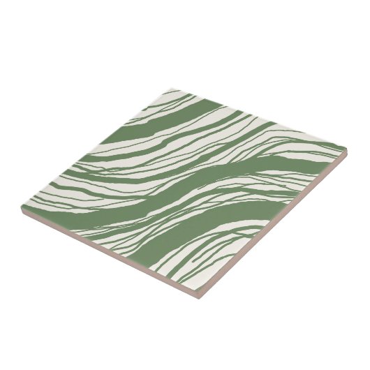 Moderne Abstracte lijnen Sage Green White Tegeltje (Zijkant)