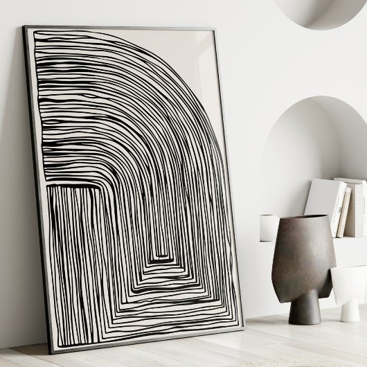 Moderne Abstracte Lijnen Zwart en Wit Wandkunst Poster
