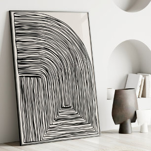 Moderne Abstracte lijnen zwart-wit muurkunst Poster