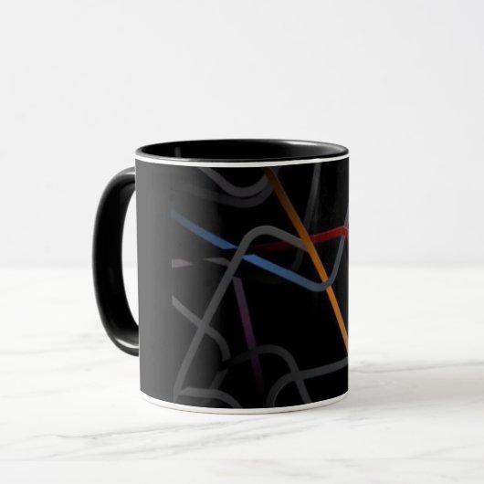 Moderne Abstracte Lijnkunst Zwarte Mok | Minimaal (Voorkant links)